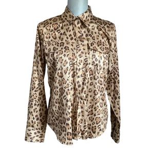 Ralph Lauren leopard print women’s button up cotton shirt size large petite